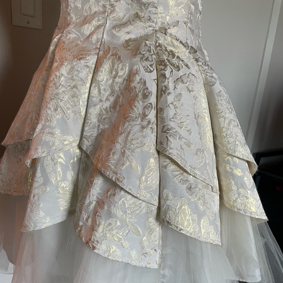 Pleated Prom Dress Cream with Golden Detail - Picture 4 of 6